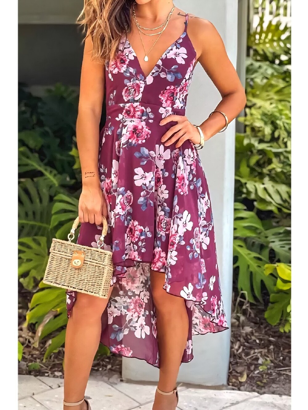 LAST ONE! High-low Floral Dress With Lace Back